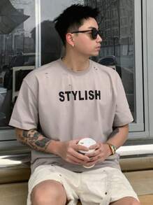 DAZY Men's Summer Tee With Letter Print - Grey - View 5