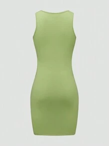 Flirla Conjunto De Vestido De Tres Colores De Estilo De Chaleco De Cuello Redondo Hueco Para Mujeres