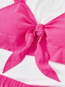 Dreamara Conjunto De Top De Tanque Halter Recortado Con Lazo Y Skort De Cintura Alta De Talla Grande - Rosa Fucsia - Ver 5