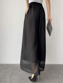 Firerie Pantalones De Pierna Ancha Plisados ​​de Color Sólido Para Mujer - Negro - Ver 2