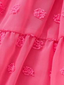 SHEIN Toddler Girls' Pink Chiffon Puff Short Sleeve Dress - Pink - View 4