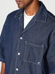 SUMWON Boxy Fit Striped Denim Shirt - Blue - View 7