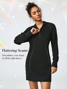 GLOWMODE Modal Glow For It Midi Zipper High Neck Sweater Dress Daily