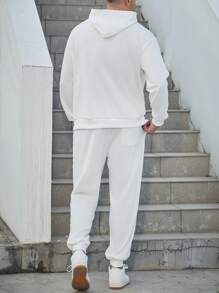 Manfinity Homme Men's Plus Size Rose Printed Hoodie And Pants Set - White - View 2