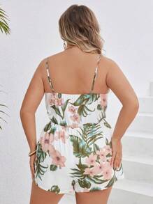 SHEIN VCAY 大尺碼假日葉片花卉吊帶連身短褲 - 彩色 - 查看 3