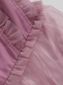 DAZY 女士网纱泡泡袖荷叶边连衣裙，生日舞会礼服，优雅女装 - 紫色 - 查看 8