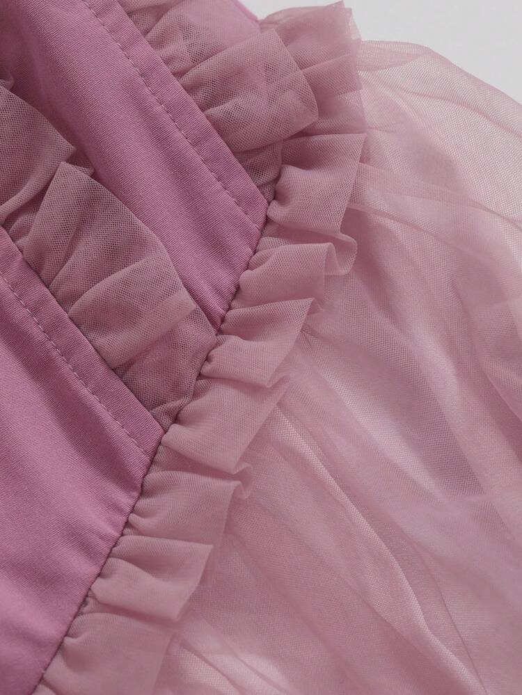 Women's Mesh Puff Sleeve Dress With Ruffle Detail, Birthday Prom Dress Sundress Elegant Women Dresses