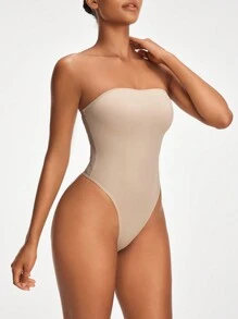 SHAPORA Body modelat fără bretele de culoare solidă pentru femei - Kaki - Vizualizare 5