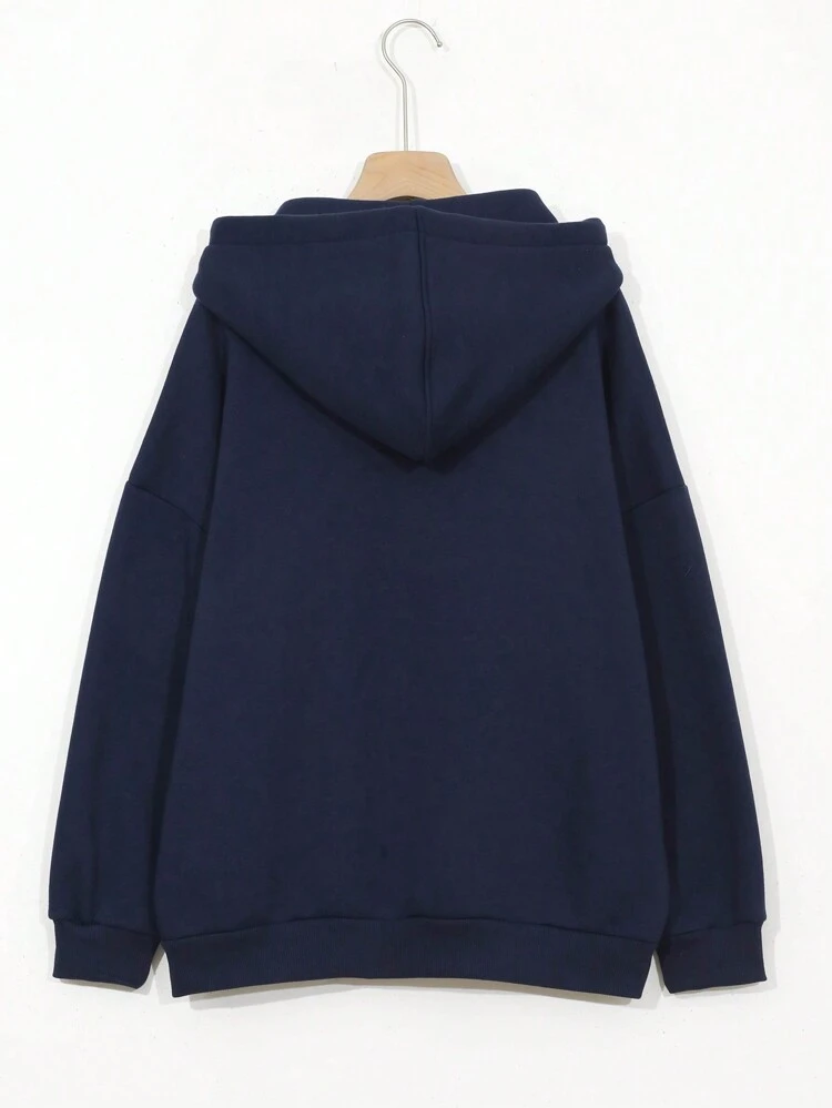Letter Graphic Big Pocket Drop Shoulder Drawstring Hoodie,Long Sleeve Tops,Fall Women Clothes Sweatshirt