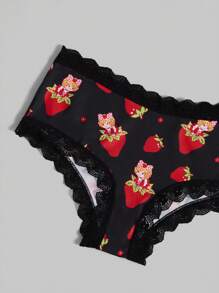 ROMWE Kawaii 3pcs/Set Strawberry Triangle Underwear Set