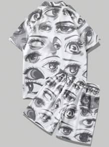 Manfinity Roghcode Men's Eye Print Drop Shoulder Shirt Set - White - View 2