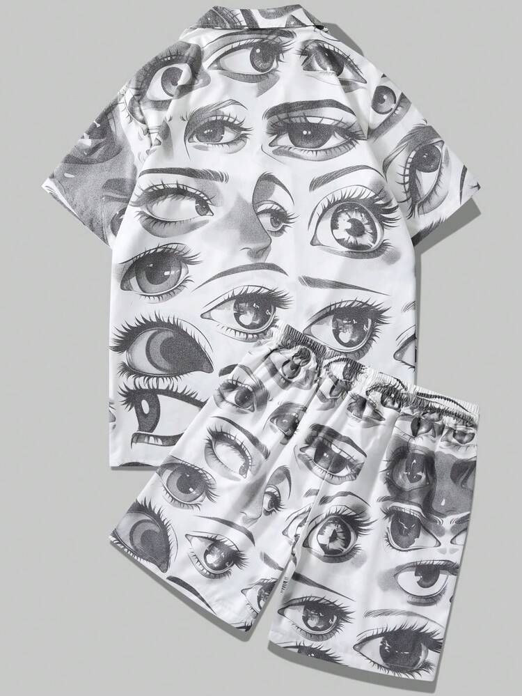 Men's Eye Print Drop Shoulder Shirt Set