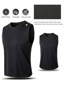 Men Solid Sports Tank Top Gym Clothes Men Basic T Shirt - Black - View 7