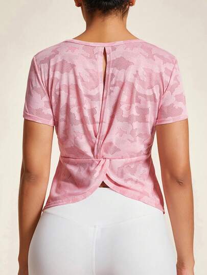 Easithlete 背部扭纹短袖纯色T恤女式健身房运动衫