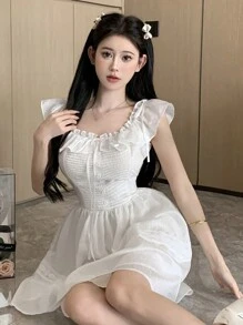 DAZY Women's Cap Sleeve Cinched Waist Dress, Birthday Prom Dress Sundress,Casual Women Dresses Elegant Women Dresses - Beige - View 6