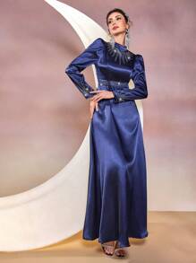 Modelyn Váy cổ đứng kiểu Ả Rập có tay áo Gigot dành cho nữ - Màu xanh lam - Xem 8