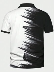 Manfinity Homme Men's Plus Size Color Block Short Sleeve Polo Shirt - Black and White - View 2