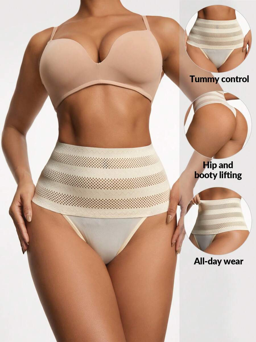 SHAPORA Faja Modeladora Con Paneles De Malla Para Mujer - Beis - Ver 1