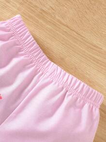 SHEIN Leap Crew 3pcs Young Girls' Cartoon Characters Pattern Curved Hem Shorts Set - Multicolor - View 7