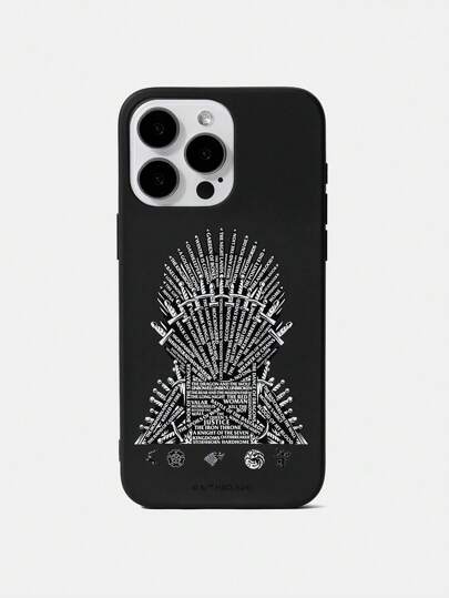 Game of Thrones X SHEIN Letter Graphic Black Phone Case, Compatible With IPhone