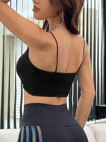 SHEIN Coolane Letter Printed Crop Top Camisole - Black - View 2
