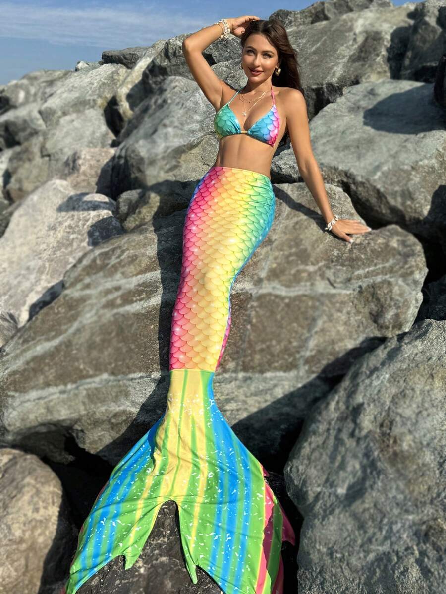 Bộ bikini in họa tiết nàng tiên cá đi biển mùa hè - Nhiều màu - Xem 1