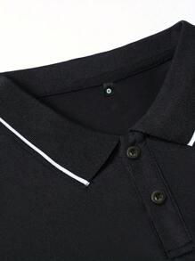 Set de 4 camisas polo de manga corta y coloridas para hombres, de cuello clásico, tela ligera, con bloques de color, fashionables y versátiles para vacaciones, exteriores, verano - Verde Oliva - Ver 7