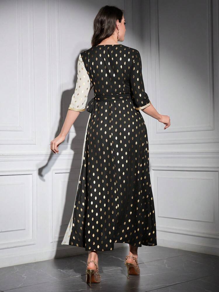 Women's Polka Dot Short Sleeve Dress With Gold Foil Print