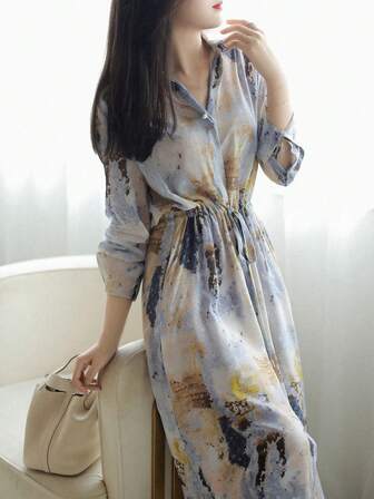 Tie Dye Print Drawstring Waist Dress