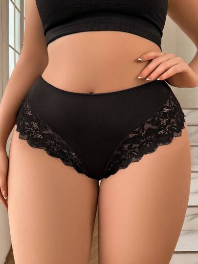 SHEIN 大码女士性感撞色蕾丝内衣