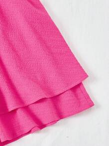 Dreamara Conjunto De Top De Tanque Halter Recortado Con Lazo Y Skort De Cintura Alta De Talla Grande - Rosa Fucsia - Ver 4