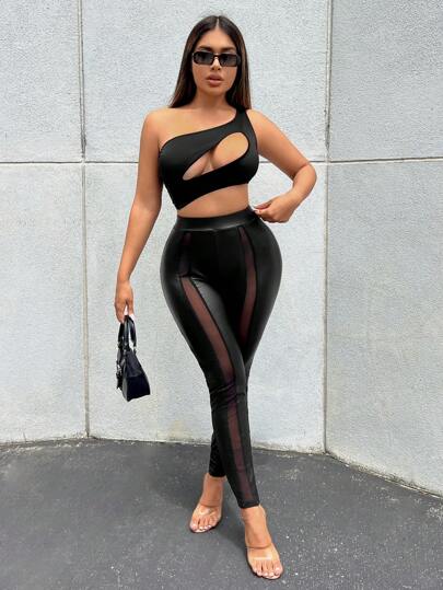 SHEIN SXY 女式網格鑲嵌壓力打底褲