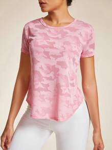 Easithlete 背部扭纹短袖纯色T恤女式健身房运动衫 - 淺粉色 - 查看 2