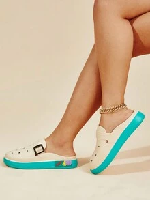 Của phụ nữ Một nửa Dép đi trong nhà Với Chống trượt Và Thiết kế rỗng , 2024 Mùa hè Mới Bộ sưu tập Đối với Đi ra ngoài - màu xanh lá - Xem 3