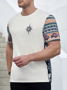 Manfinity Homme Men's Casual Vacation Style Printed Plus Size T-Shirt - Khaki - View 5