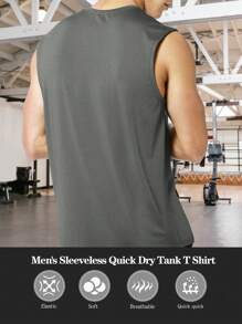 男款純色運動背心健身服 - 灰色 - 查看 6