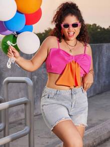 SHEIN Clasi Camiseta Sin Mangas De Talla Grande Para Mujer Con Diseño De Lazo Y Color De Contraste - Multicolor - Ver 3