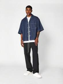 SUMWON Boxy Fit Striped Denim Shirt - Blue - View 3