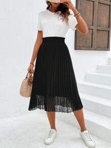 SHEIN Frenchy Hai Lớp Thiết kế Chân Váy xếp ly - màu đen - Xem 6