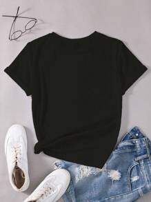 INAWLY Women's Round Neck Letter Printed Short Sleeve T-Shirt Graphic Tees Women Tops - Black - View 2