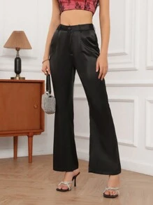 GENKIRA Women's Solid Color Flared Suit Pants With Pockets - Black - View 5