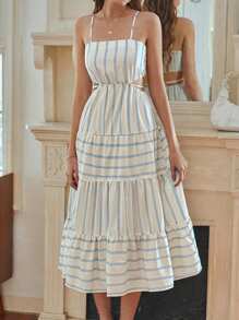 Aveloria Rosie Women's Vertical Stripe Cut-Out Waist Cami Dress Vacation Outfits Woman 