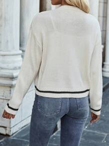 Chiquease Của phụ nữ Tim Mô hình Áo len Mở Với Ngực đơn Nút Khép kín - xanh quân đội - Xem 2