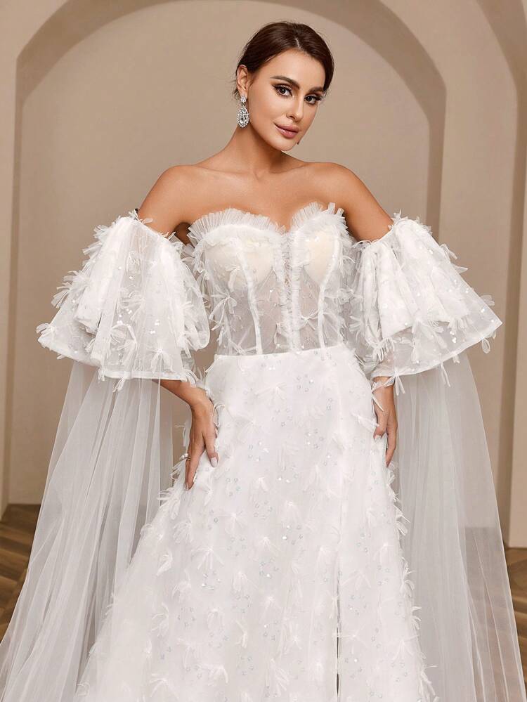 Sequined Decoration High Slit Hem Wedding Dress