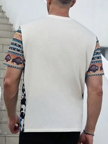 Manfinity Homme Men's Casual Vacation Style Printed Plus Size T-Shirt - Khaki - View 2