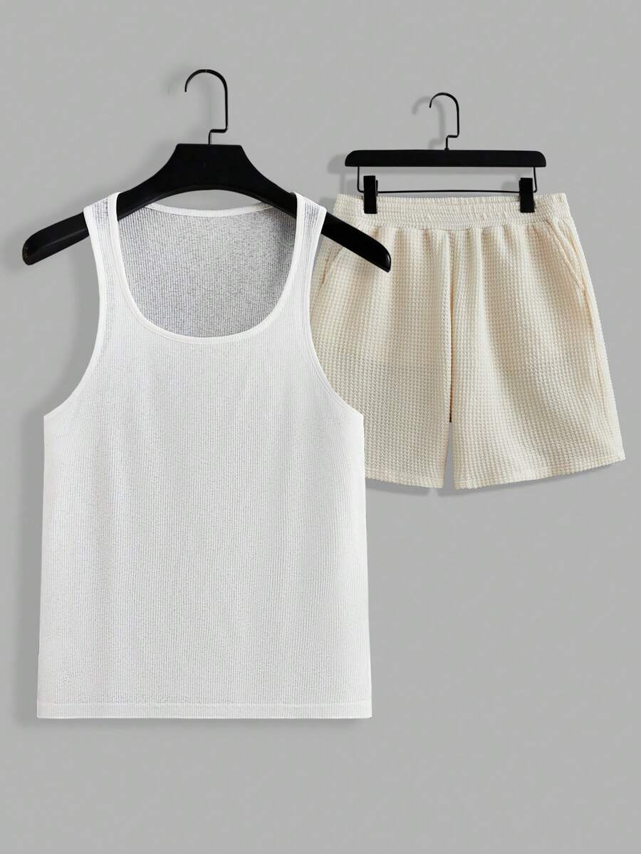 Manfinity VCAY Nam Dệt kim Giải trí Áo vest Và Quần short 2 mảnh Bộ - Nhiều màu - Xem 1