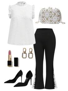 SHEIN Clasi 大尺寸女式立領襯衫,配褶飾邊緣