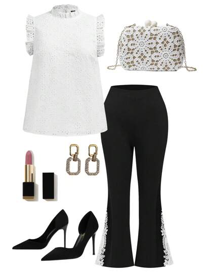 SHEIN Clasi Plus Size Women's Stand Collar Shirt With Frill Trim