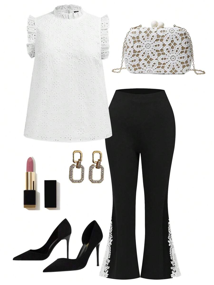 SHEIN Clasi 大尺寸女式立領襯衫,配褶飾邊緣