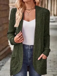 SHEIN LUNE Women's Open Front Pocket Coat - Army Green - View 1